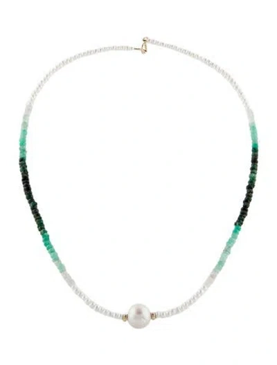Pre-owned Necklace 14k Pearl, Tourmaline, Quartz, Chalcedony Bead Strand , 15.75" In Multi