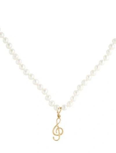 Pre-owned Necklace 14k Pearl Treble Clef Pendant , 17.75" In Multi