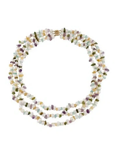 Pre-owned Necklace 14k Pearl,amethyst & Dyed Quartzite Bead , 21" In Multi