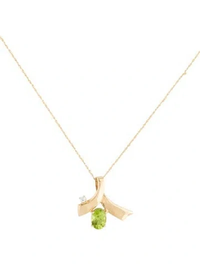 Pre-owned Necklace 14k Peridot & Cubic Zirconia Pendant , 18" In Multi