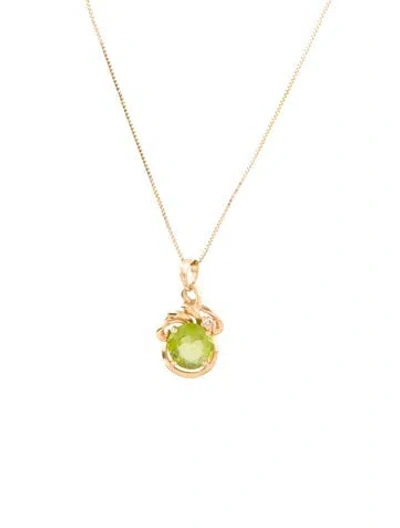 Pre-owned Necklace 14k Peridot & Diamond Pendant  In Multi