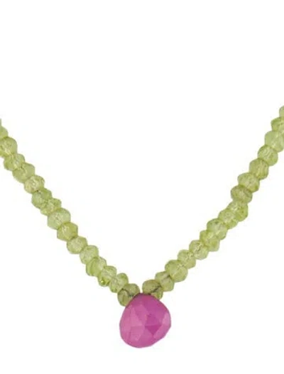 Pre-owned Necklace 14k Peridot & Ruby Bead , 16" In Multi