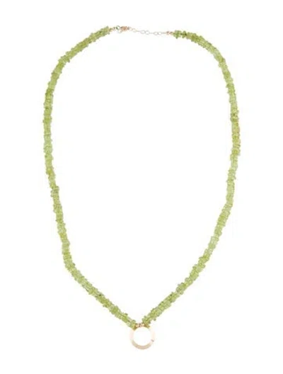 Pre-owned Necklace 14k Peridot Bead Strand Open Circle Pendant , 18.25" In Multi