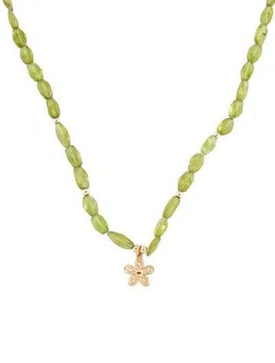 Pre-owned Necklace 14k Peridot Flower Pendant Bead , 16.5" In Multi