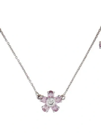 Pre-owned Necklace 14k Pink Sapphire & Diamond Flower Station , 15" In Multi