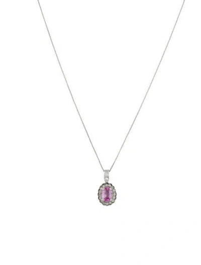 Pre-owned Necklace 14k Pink Sapphire & Diamond Pendant , 18" In Multi