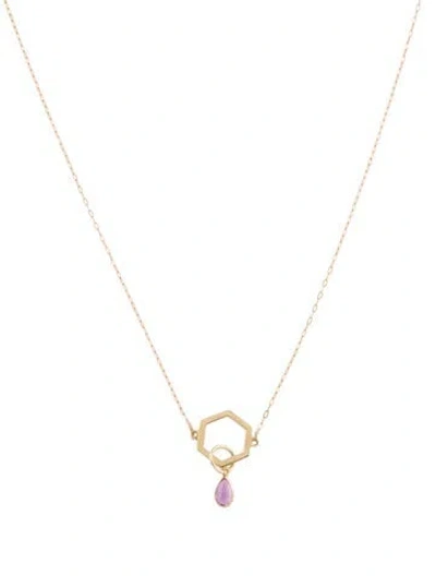Pre-owned Necklace 14k Pink Sapphire Pendant , 18" In Multi