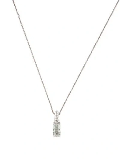 Pre-owned Necklace 14k Prasiolite & Diamond Pendant , 17" In Multi