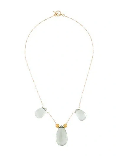 Pre-owned Necklace 14k Prasiolite Tear Drops Pendant , 16.25" In Multi