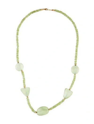 Pre-owned Necklace 14k Prehnite & Peridot Beaded Station , 18.25" In Multi