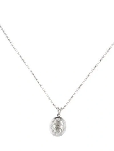 Pre-owned Necklace 14k Quartz & Diamond Pendant , 16" In Multi