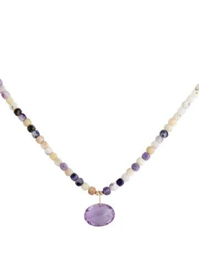 Pre-owned Necklace 14k Quartz, Opal And Amethyst Beaded Pendant , 18.5" In Multi