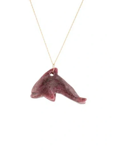 Pre-owned Necklace 14k Rhodonite Dolphin Pendant , 17.75" In Multi