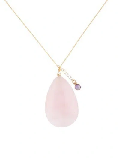 Pre-owned Necklace 14k Rose Quartz & Amethyst Pendant , 18" In Multi