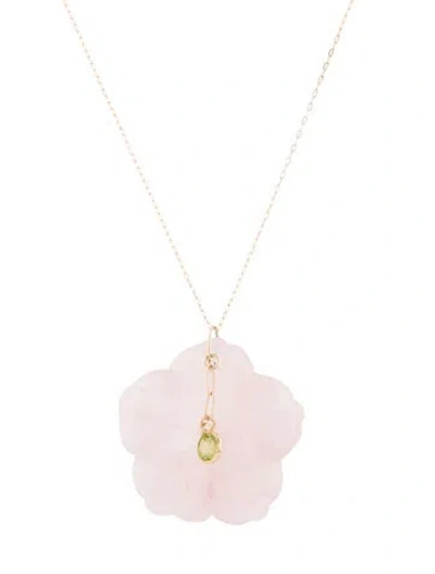 Pre-owned Necklace 14k Rose Quartz & Peridot Pendant , 18" In Multi