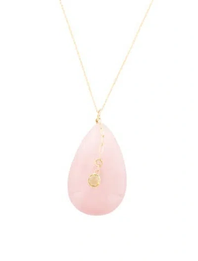 Pre-owned Necklace 14k Rose Quartz & Peridot Pendant , 18" In Multi