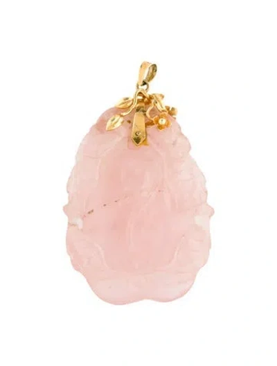 Pre-owned Necklace 14k Rose Quartz Carved Pendant In Multi
