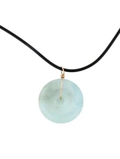 Pre-owned Necklace 14k Rubber & Aquamarine Pendant , 18" In Black