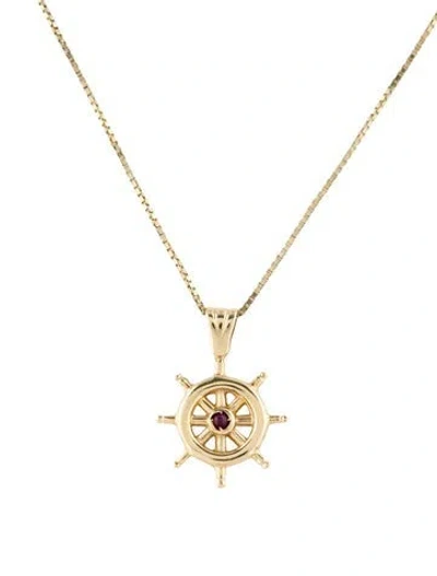 Pre-owned Necklace 14k Ruby & Cubic Zirconia Ship Wheel Pendant , 15" In Multi