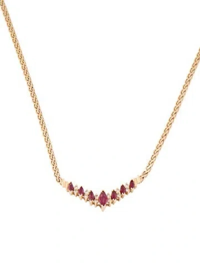 Pre-owned Necklace 14k Ruby & Diamond Chevron Pendant , 16.5" In Multi