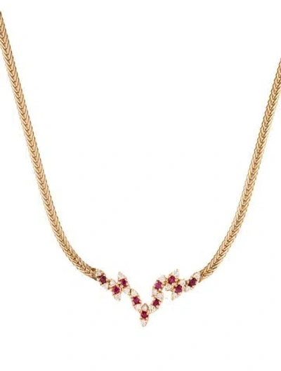 Pre-owned Necklace 14k Ruby & Diamond Collar , 17" In Multi