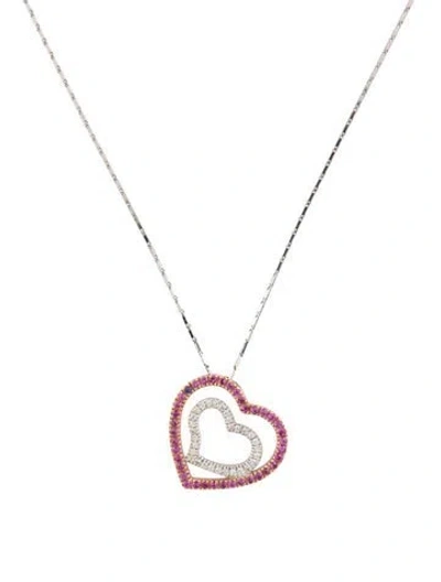 Pre-owned Necklace 14k Ruby & Diamond Double Heart Pendant , 18" In Multi