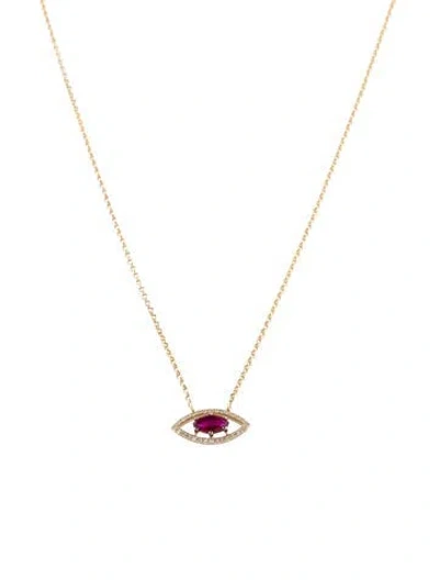 Pre-owned Necklace 14k Ruby & Diamond Evil Eye Pendant , 20" In Multi