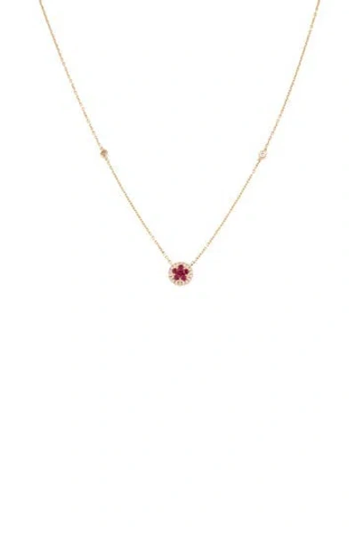 Pre-owned Necklace 14k Ruby & Diamond Flower Circle Pendant , 17" In Multi