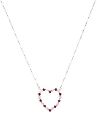 Pre-owned Necklace 14k Ruby & Diamond Heart Pendant, 16.5" In Multi
