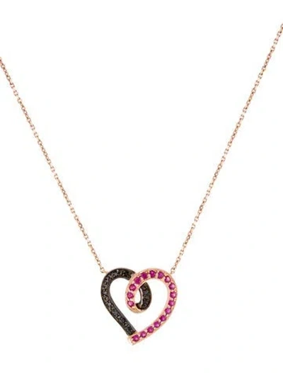 Pre-owned Necklace 14k Ruby & Diamond Heart Pendant , 16" In Multi