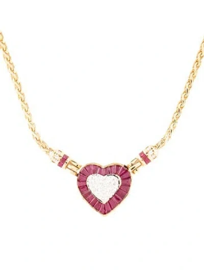 Pre-owned Necklace 14k Ruby & Diamond Heart Pendant , 16.5" In Multi
