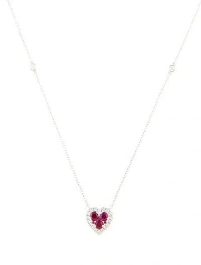 Pre-owned Necklace 14k Ruby & Diamond Heart Pendant , 17" In Multi