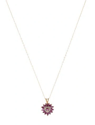 Pre-owned Necklace 14k Ruby & Diamond Heart Pendant , 18" In Multi