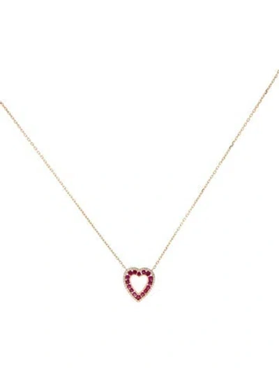 Pre-owned Necklace 14k Ruby & Diamond Heart Pendant , 18" In Multi