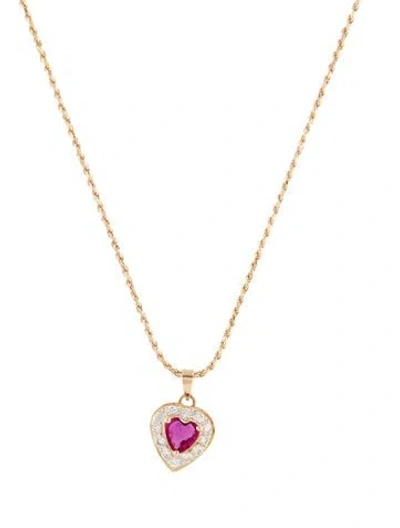 Pre-owned Necklace 14k Ruby & Diamond Heart Pendant , 18" In Multi