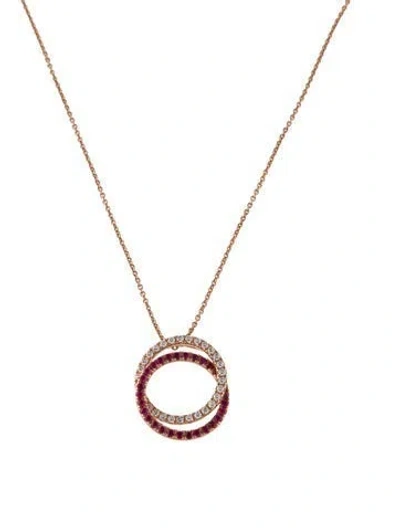 Pre-owned Necklace 14k Ruby & Diamond Interlocking Circles Pendant , 18" In Multi