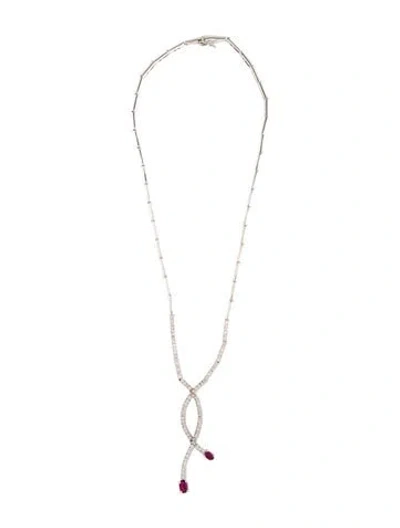 Pre-owned Necklace 14k Ruby & Diamond Lavalier , 17" In Multi