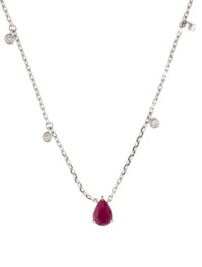 Pre-owned Necklace 14k Ruby & Diamond Pendant Collar , 19" In Multi