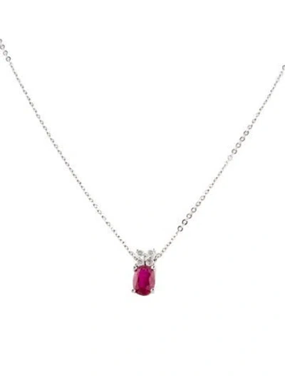 Pre-owned Necklace 14k Ruby & Diamond Pendant , 16" In Multi