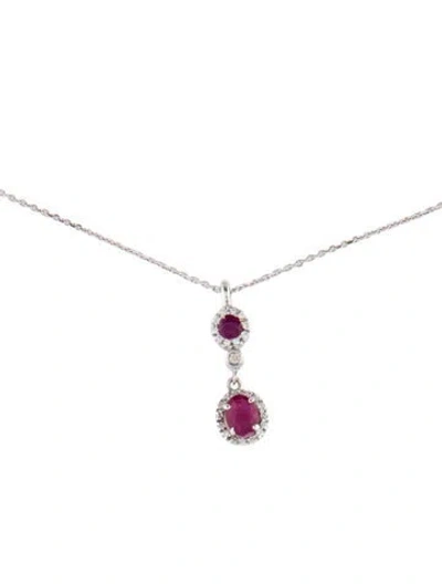 Pre-owned Necklace 14k Ruby & Diamond Pendant , 16" In Multi