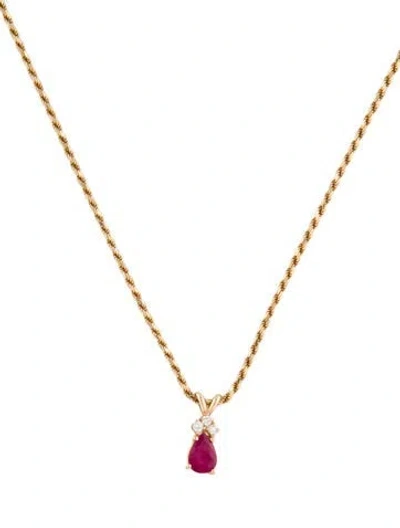 Pre-owned Necklace 14k Ruby & Diamond Pendant , 16" In Multi