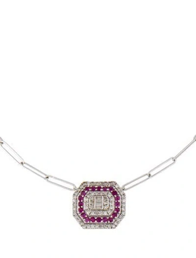 Pre-owned Necklace 14k Ruby & Diamond Pendant , 16.5" In Multi