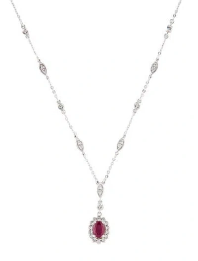 Pre-owned Necklace 14k Ruby & Diamond Pendant , 16.75" In Multi