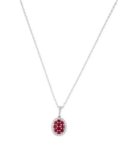 Pre-owned Necklace 14k Ruby & Diamond Pendant , 17" In Multi