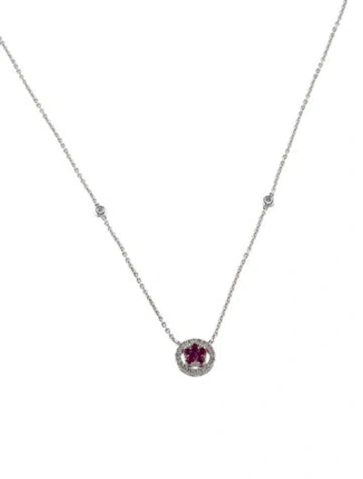 Pre-owned Necklace 14k Ruby & Diamond Pendant , 17" In Multi