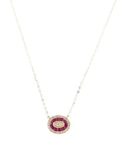 Pre-owned Necklace 14k Ruby & Diamond Pendant , 17.75" In Multi