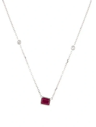 Pre-owned Necklace 14k Ruby & Diamond Pendant , 17.75" In Multi