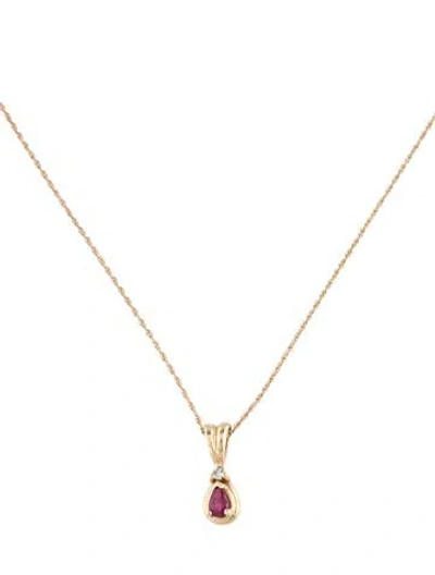 Pre-owned Necklace 14k Ruby & Diamond Pendant , 17.75" In Multi