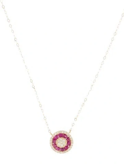 Pre-owned Necklace 14k Ruby & Diamond Pendant , 18" In Multi