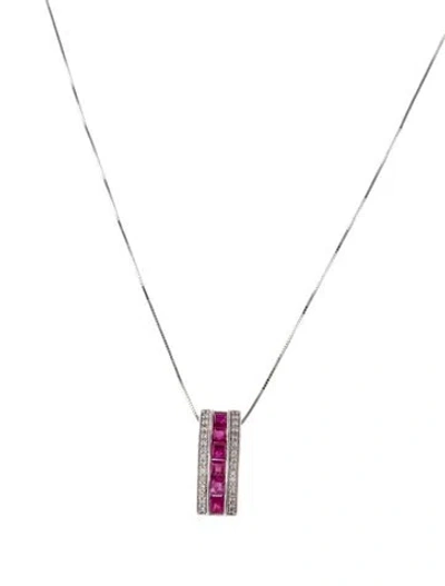 Pre-owned Necklace 14k Ruby & Diamond Pendant , 18" In Multi